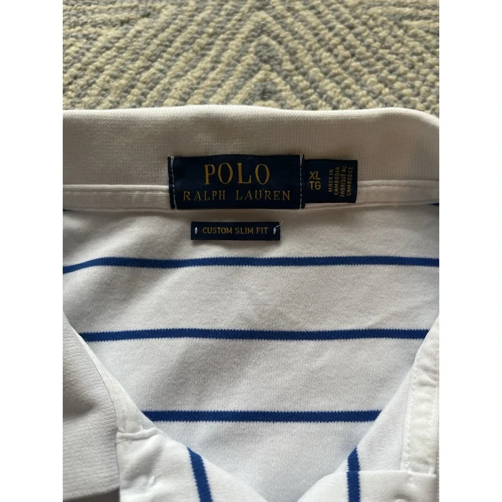 Polo Ralph Lauren Custom Slim‎ Fit Polo Shirt - White/Blue w/ Red Horse - XL
